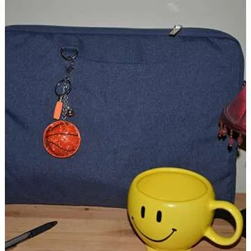 Popfizzy Basketball Keychain, Bling Backpack Charm, Rhinestone Bag Charms, Sports Keyring Key Fob