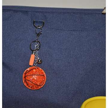 Popfizzy Basketball Keychain, Bling Backpack Charm, Rhinestone Bag Charms, Sports Keyring Key Fob