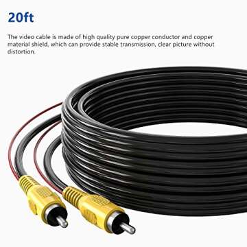 RFAdapter Backup Camera Cable, RCA Car Reversing Video Cable with Female Coupler, 20ft RCA Male to Male Plug Car Reverse Rear View Parking Extension Cable with Detection Trigger Wire for Camera