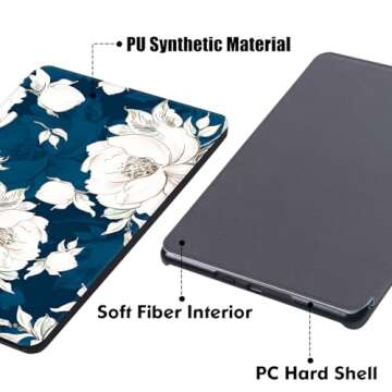 BOZHUORUI Slim Case for Kindle Paperwhite 11th Generation and Kindle Paperwhite Signature Edition eReader (6.8 inch, 2021 Release) - PU Leather Lightweight Cover with Auto Wake/Sleep (Blue Peony)