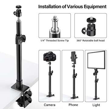 Dazzne 2-Pack Camera Desk Mount Stand with 1/4" Ball Head and Cold Shoe Mount Adapter,12.9-22" Table...