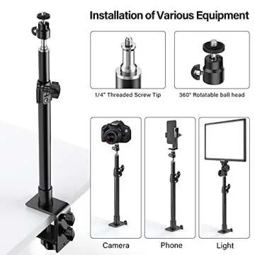 Dazzne 2-Pack Camera Desk Mount Stand with 1/4" Ball Head and Cold Shoe Mount Adapter,12.9-22" Table...
