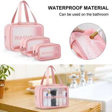 MicoSim Clear Toiletry Bag Set for Women Men, Translucent Waterproof Travel Makeup Bag with Handle, Large Capacity Sturdy & Leak Resistant Cosmetic Bag Pouch for Traveling,Accessories…