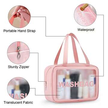 MicoSim Clear Toiletry Bag Set for Women Men, Translucent Waterproof Travel Makeup Bag with Handle, Large Capacity Sturdy & Leak Resistant Cosmetic Bag Pouch for Traveling,Accessories…