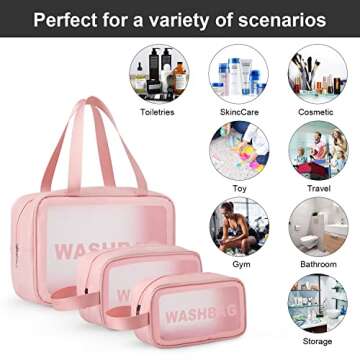 MicoSim Clear Toiletry Bag Set for Women Men, Translucent Waterproof Travel Makeup Bag with Handle, Large Capacity Sturdy & Leak Resistant Cosmetic Bag Pouch for Traveling,Accessories…