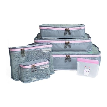 MUMI Piccolo Packing Bundle - Set of 6 Luggage Organizer Bags, Baby Travel Essential (Pink)