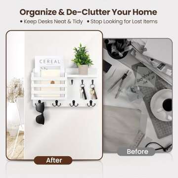 Nekon Mail Holder - Farmhouse Decor Mail Organizer with Key Hooks and Floating Shelf