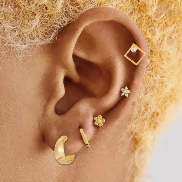 82 Pairs Gold Earrings for Women Trendy, Pearl Bow Small Hoop Stud Earrings Pack, Earring Set Multiple Piercing for Birthday Party Gift