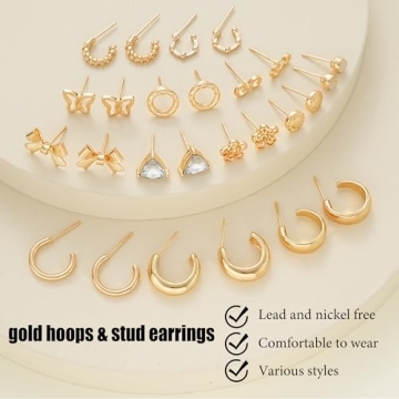 82 Pairs Gold Earrings for Women Trendy, Pearl Bow Small Hoop Stud Earrings Pack, Earring Set Multiple Piercing for Birthday Party Gift