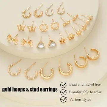 82 Pairs Gold Earrings for Women Trendy, Pearl Bow Small Hoop Stud Earrings Pack, Earring Set Multiple Piercing for Birthday Party Gift