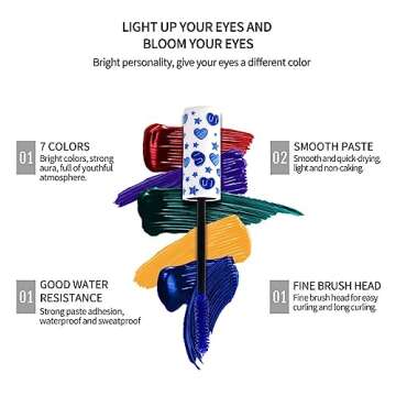 MAEPEOR Colored Mascara Set 7 Pack Longlasting Waterproof and Smudgeproof Mascara Kit Cruelty Free & Vegan Volume Mascara (7 Colors Set 1)