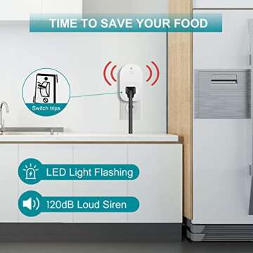 Briidea Power Failure Alarm with LED Indicator & 120dB Siren, Powered by Rechargeable Battery (included), Perfect for Monitoring Refrigerators, Freezers, Sump Pumps, Aquariums