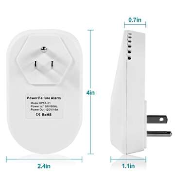 Briidea Power Failure Alarm with LED Indicator & 120dB Siren, Powered by Rechargeable Battery (included), Perfect for Monitoring Refrigerators, Freezers, Sump Pumps, Aquariums