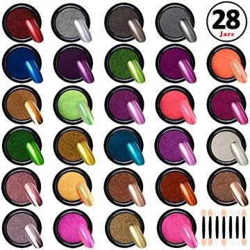 Duufin 28 Colors Chrome Nail Powder Set with 28 Eyeshadow Sticks
