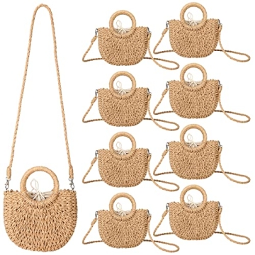 8 Pcs Semi Circle Straw Bag Women Mini Rattan Beach Straw Bag Handmade Woven Crossbody Shoulder Bag ...