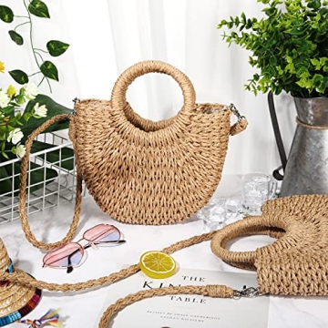 Stylish 8 Pcs Semi Circle Straw Bags for Summer