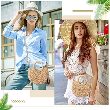 Stylish 8 Pcs Semi Circle Straw Bags for Summer