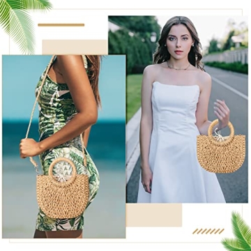 Stylish 8 Pcs Semi Circle Straw Bags for Summer
