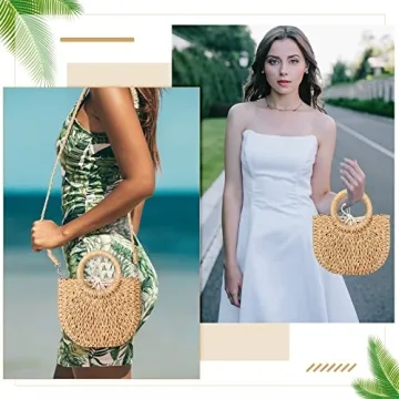 Stylish 8 Pcs Semi Circle Straw Bags for Summer