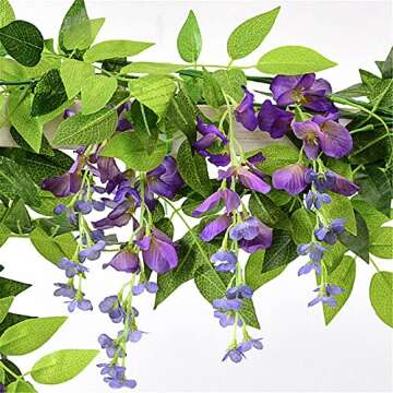 Wisteria Garland Artificial Flowers Wisteria Vine - 5Pcs Total 33ft Purple Fake Hanging Flower