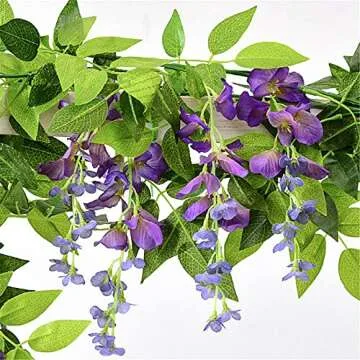 Wisteria Garland Artificial Flowers Wisteria Vine - 5Pcs Total 33ft Purple Fake Hanging Flower