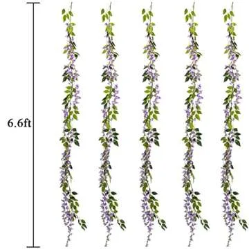 Wisteria Garland Artificial Flowers Wisteria Vine - 5Pcs Total 33ft Purple Fake Hanging Flower