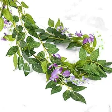 Wisteria Garland Artificial Flowers Wisteria Vine - 5Pcs Total 33ft Purple Fake Hanging Flower