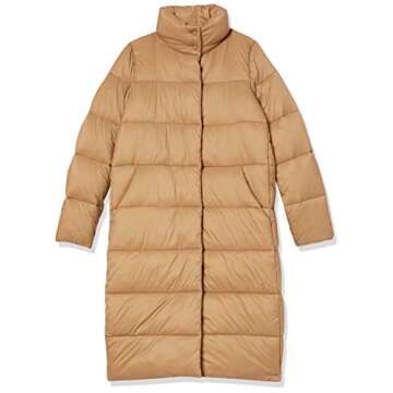 Amazon Essentials Women's Lightweight Full-Zip Water-Resistant Long Cocoon Puffer Winter Coat, Camel, Large