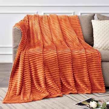 BEDELITE Fall Throw Blanket for Couch - 3D Ribbed Jacquard Soft & Warm Decorative Orange Blanket, Co...