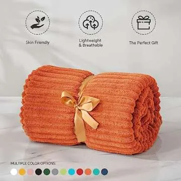 BEDELITE Fall Throw Blanket for Couch - 3D Ribbed Jacquard Soft & Warm Decorative Orange Blanket, Cozy, Plush, Fluffy, Fuzzy Fleece Throw Blanket for Bed, Sofa 50x60Inches