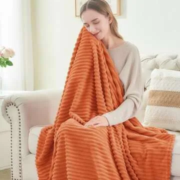 BEDELITE Fall Throw Blanket for Couch - 3D Ribbed Jacquard Soft & Warm Decorative Orange Blanket, Cozy, Plush, Fluffy, Fuzzy Fleece Throw Blanket for Bed, Sofa 50x60Inches