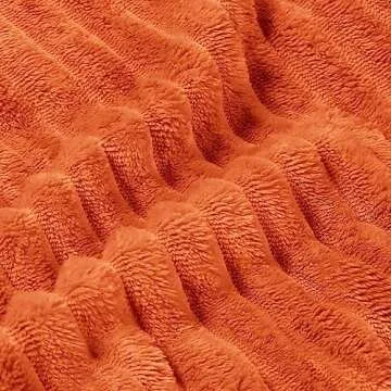 BEDELITE Fall Throw Blanket for Couch - 3D Ribbed Jacquard Soft & Warm Decorative Orange Blanket, Cozy, Plush, Fluffy, Fuzzy Fleece Throw Blanket for Bed, Sofa 50x60Inches