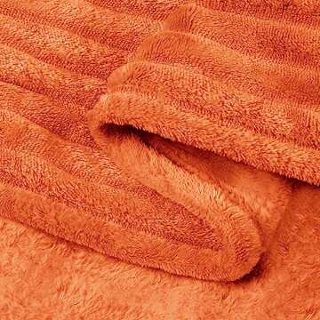 BEDELITE Fall Throw Blanket for Couch - 3D Ribbed Jacquard Soft & Warm Decorative Orange Blanket, Cozy, Plush, Fluffy, Fuzzy Fleece Throw Blanket for Bed, Sofa 50x60Inches