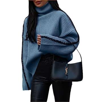 KIRUNDO Women's 2024 Fall Mock Neck Long Sleeve Ribbed Knit Contrast Stitching Oversized Chunky Swea...