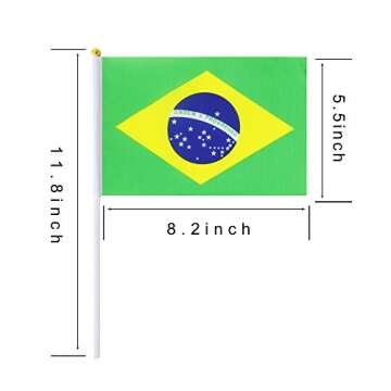Kind Girl 25 Pack Hand Held Small Mini Flag Brazil Flag Brazilian Stick Flag Round Top National Coun...