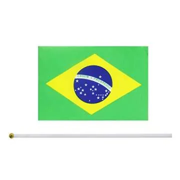 Kind Girl 25 Pack Hand Held Small Mini Flag Brazil Flag Brazilian Stick Flag Round Top National Country Flags,Party Decorations Supplies for Parades,World Cup,Festival Events,International Festival