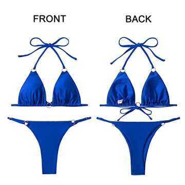 MIKETAI Sexy Bikinis for Women 2 Piece Bikini Spaghetti Strap Swimsuits Solid Color Bathing Swimwear Triangle Bathing Suit (Blue S)