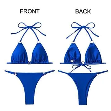MIKETAI Sexy Bikinis for Women 2 Piece Bikini Spaghetti Strap Swimsuits Solid Color Bathing Swimwear Triangle Bathing Suit (Blue S)