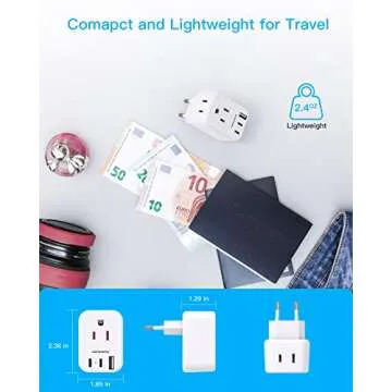 European Travel Plug Adapter for International, Italy Spain Power Adapter, 2 Outlets 2 USB C Ports, Type C Adapter Travel Cruise Essentials for Amercian US to Most Europe France Germany EU, 2 Pack