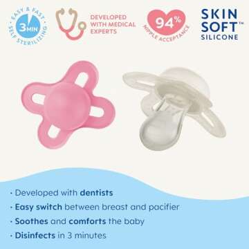 MAM Original Start Matte Newborn Baby Pacifier, Best Pacifier for Breastfed Babies, Sterilizer Case, Girl, 0-3 Months (Pack of 2)