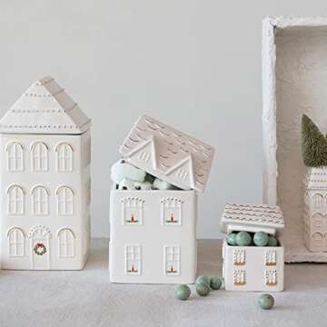 Creative Co-Op Hand-Painted House Cookie Jar for Home Decor