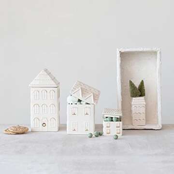 Creative Co-Op Hand-Painted House Cookie Jar for Home Decor