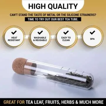 Glass tea Infuser By Chef's Unique this modern tea Strainer for loose leaf Tea or Fruit Herbal is made of quality glass with cork cap is made of oak. Heat-resistant food safe eco friendly material