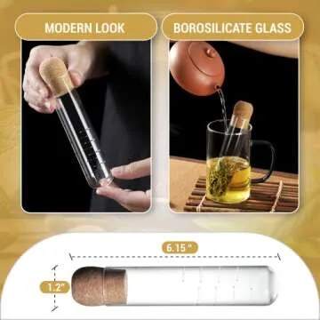 Glass tea Infuser By Chef's Unique this modern tea Strainer for loose leaf Tea or Fruit Herbal is made of quality glass with cork cap is made of oak. Heat-resistant food safe eco friendly material