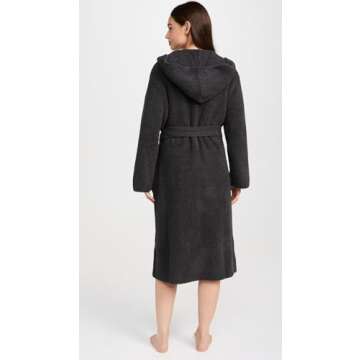 Barefoot Dreams CozyChic Ribbed Hooded Robe, Plush Pool Robe, Long Night Robe, Chic Robe, Classy Robe, Carbon, 2