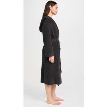 Barefoot Dreams CozyChic Ribbed Hooded Robe, Plush Pool Robe, Long Night Robe, Chic Robe, Classy Robe, Carbon, 2