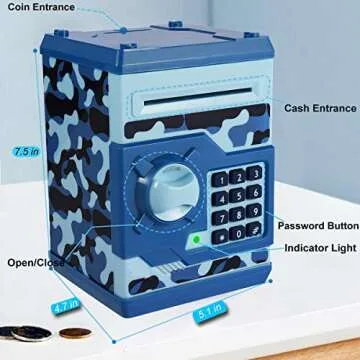 Yoego Kids Money Bank, Electronic Piggy Banks, Great Gift Toy for Kids Children, Auto Scroll Paper Money Saving Box Password Coin Bank,Perfect Toy Gifts for Boys Girls (Blue Camo)