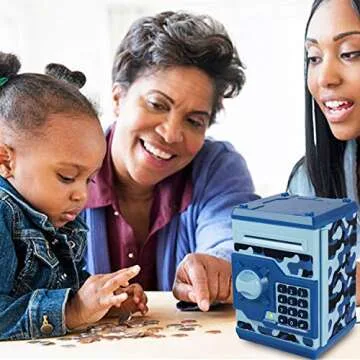Yoego Kids Money Bank, Electronic Piggy Banks, Great Gift Toy for Kids Children, Auto Scroll Paper Money Saving Box Password Coin Bank,Perfect Toy Gifts for Boys Girls (Blue Camo)
