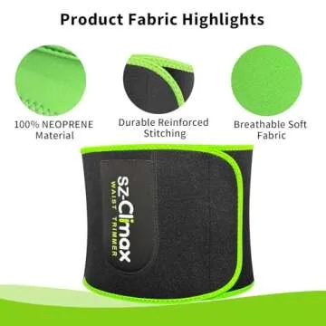 SZCLIMAX Waist Trimmers for Women and Men, Waist Trainer Belt, Sweat Band Waist Trainer for High-Intensity Training Green