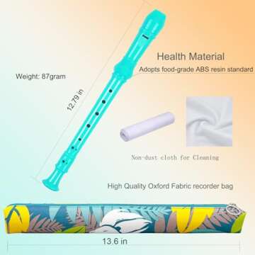 Professional German Style 8-Hole C Key Soprano Recorder for Kids - Includes Cleaning Rod & Carry Bag...